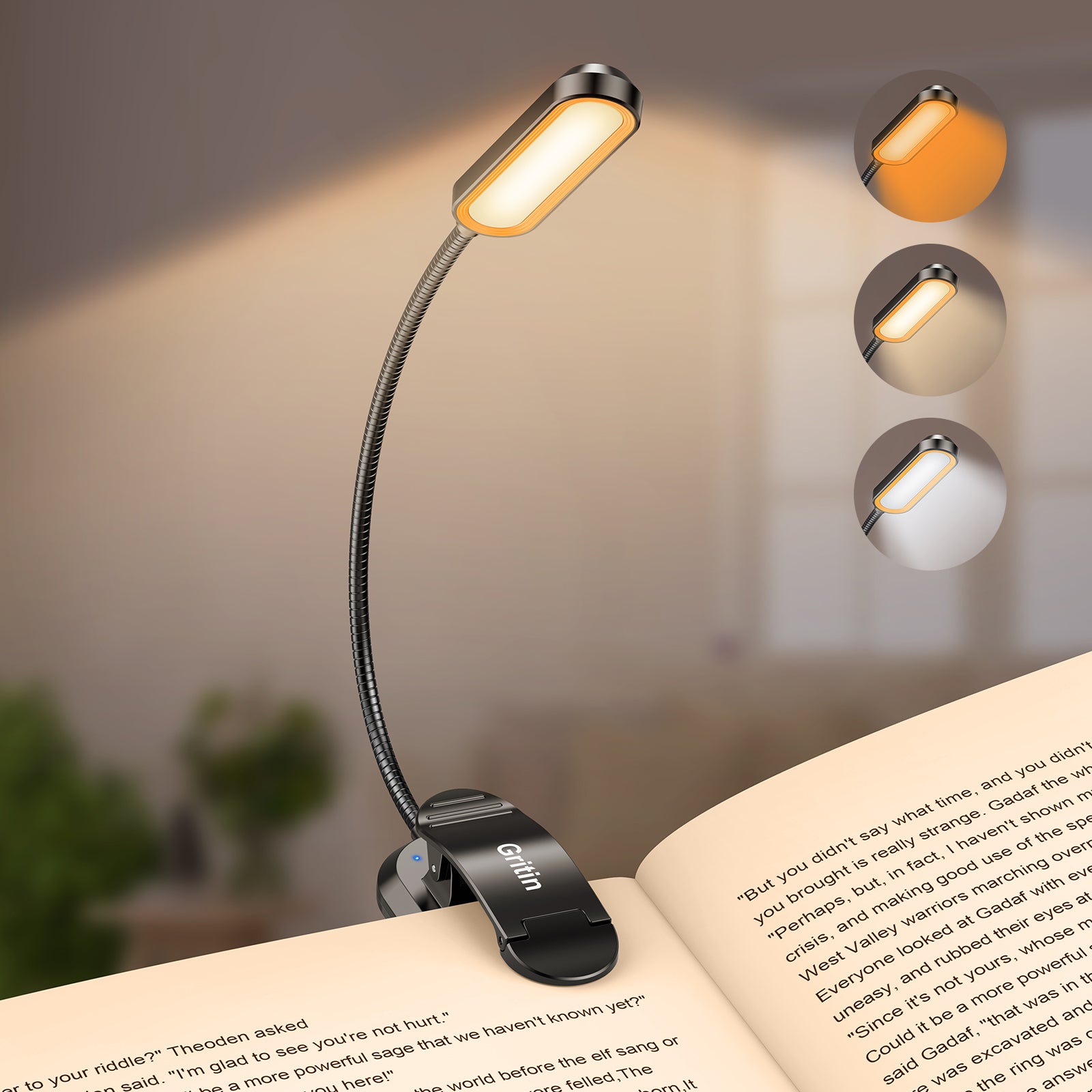 Gritin 11 LED Rechargeable Reading Light Clip on Book