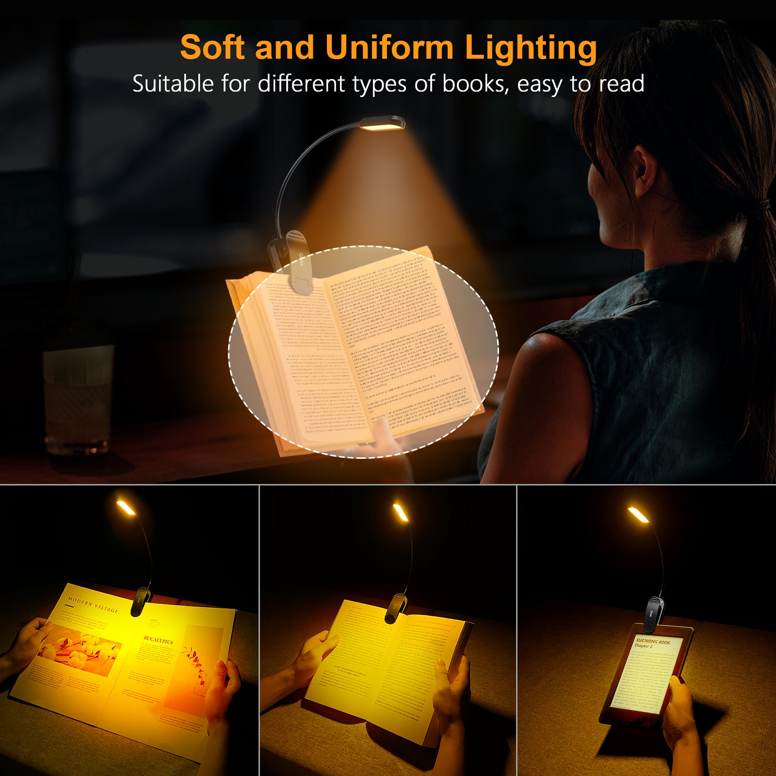 Lampe de lecture rechargeable Gritin 11 LED à clipser sur le livre