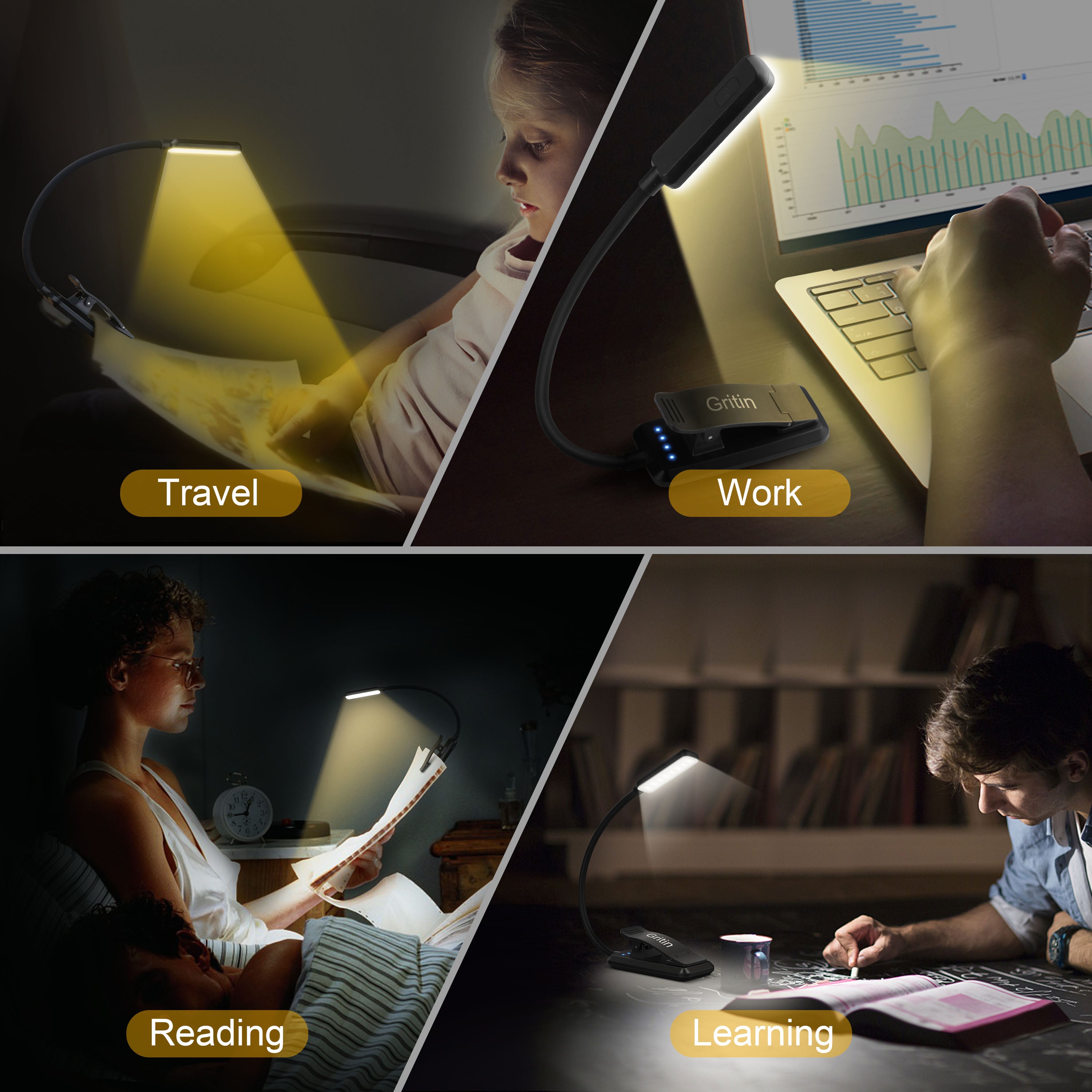 Gritin 9 LED Rechargeable Book Light for Reading in Bed