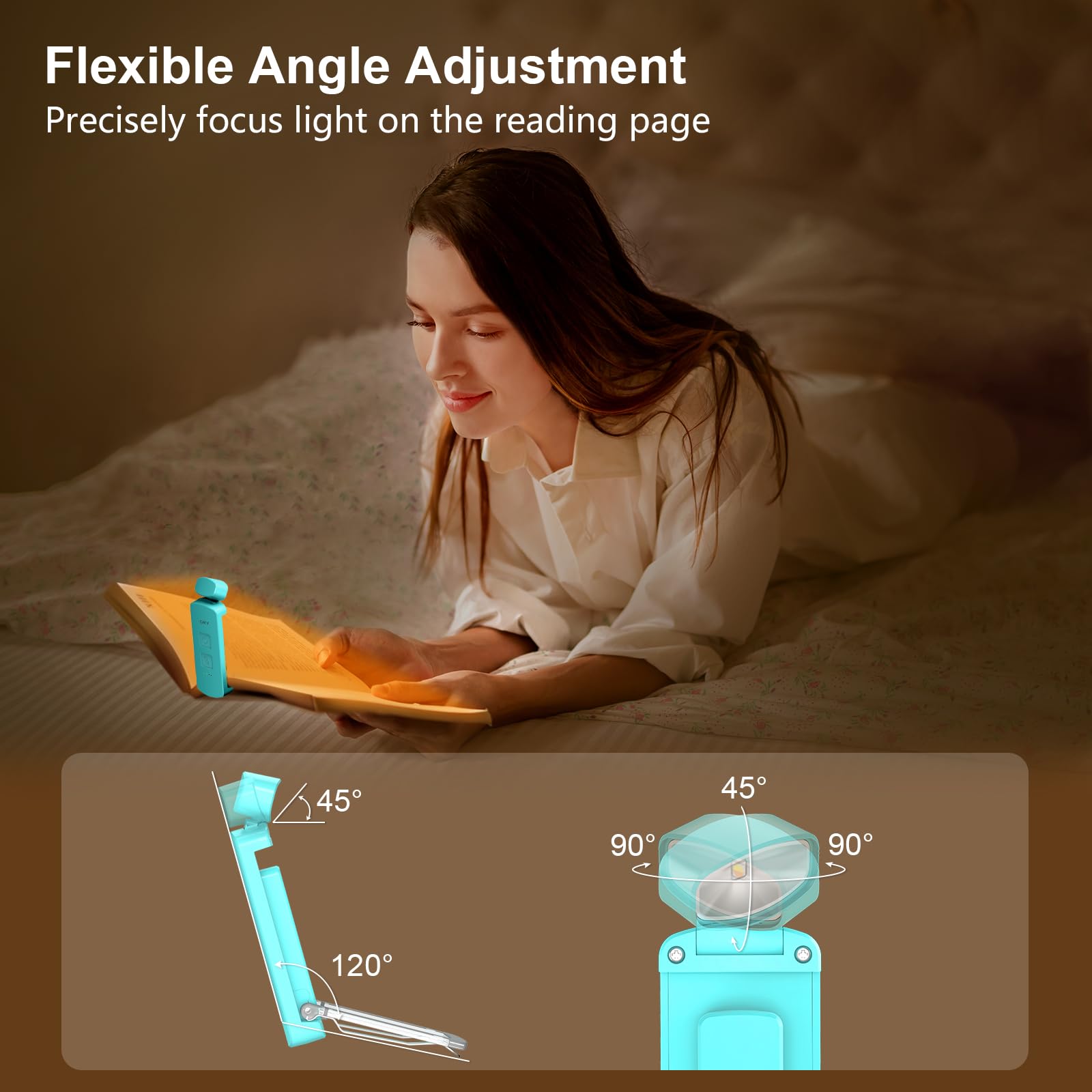 Gritin Lampe de lecture LED rechargeable, lampe de lecture à clipser pour les yeux, 3 modes (mixte/blanc/ambre) et 3 niveaux de luminosité, longue durée jusqu'à 80 heures, mini lampe de lecture pour les amoureux des livres - Bleu 