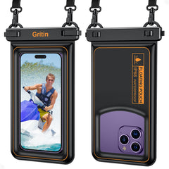 Gritin Waterproof Phone Pouch, IP68 Floating Waterproof Phone Case Bag for Swimming, Adjustable Lanyard Underwater Phone Dry Bag for iPhone 15 14 13,Galaxy S24 S23 and Other Phones up to 7.2" Black