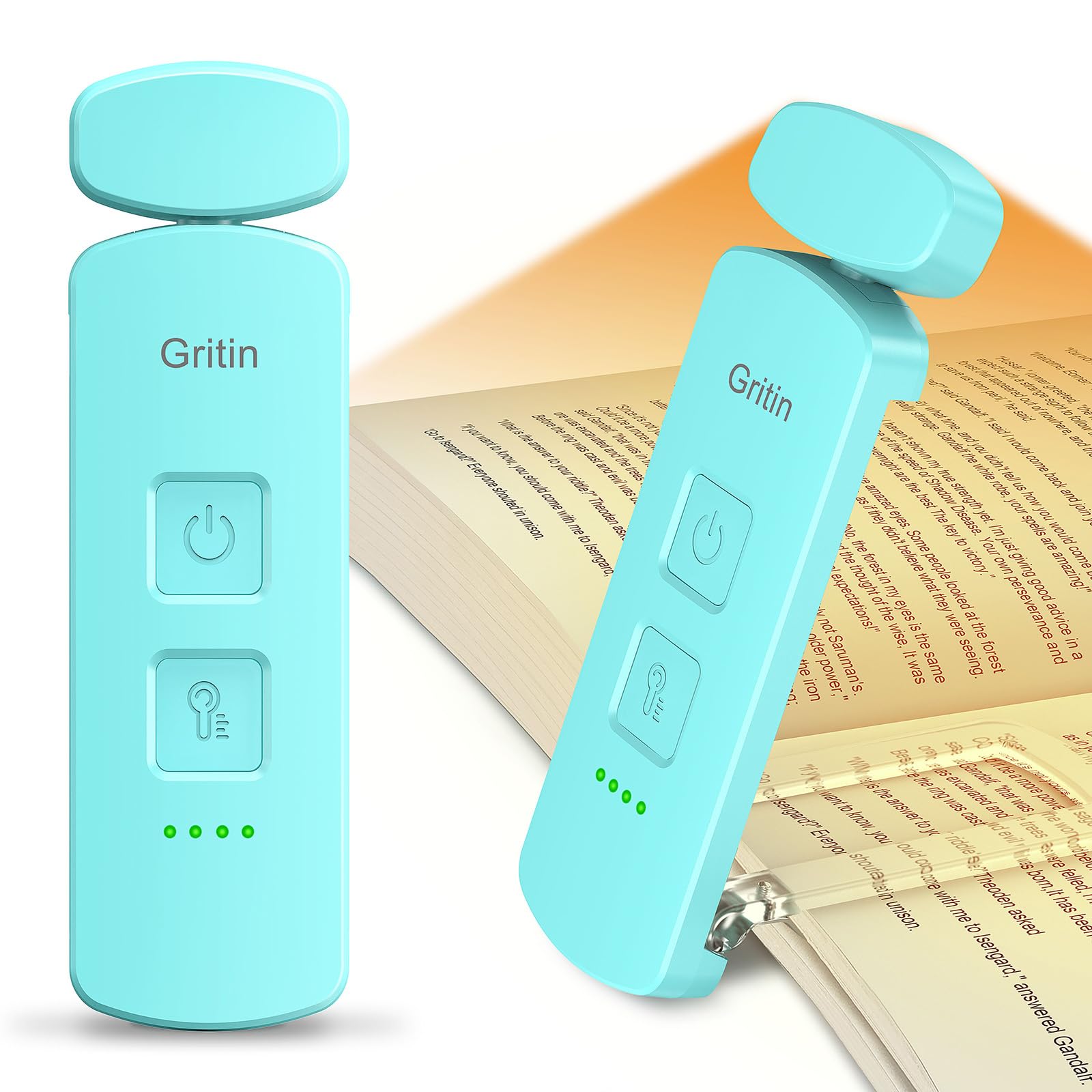 Gritin LED Book Light Rechargeable, Eye Caring Reading Light Lamp Clip on Book, 3 Modes (Mixed/White/Amber) & 3 Brightness Levels, Long Lasting up to 80 hrs, Mini Book Light for Book Lovers-Blue