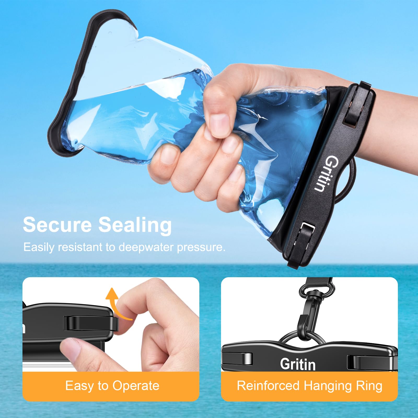 Gritin Waterproof Phone Pouch, [2 Pack] IPX8 Universal Waterproof Phone Case Dry Bag for Swimming, Adjustable Lanyard Underwater Phone Case for iPhone 16 15 14 13 12,Galaxy and Other Phones up to 7.2"