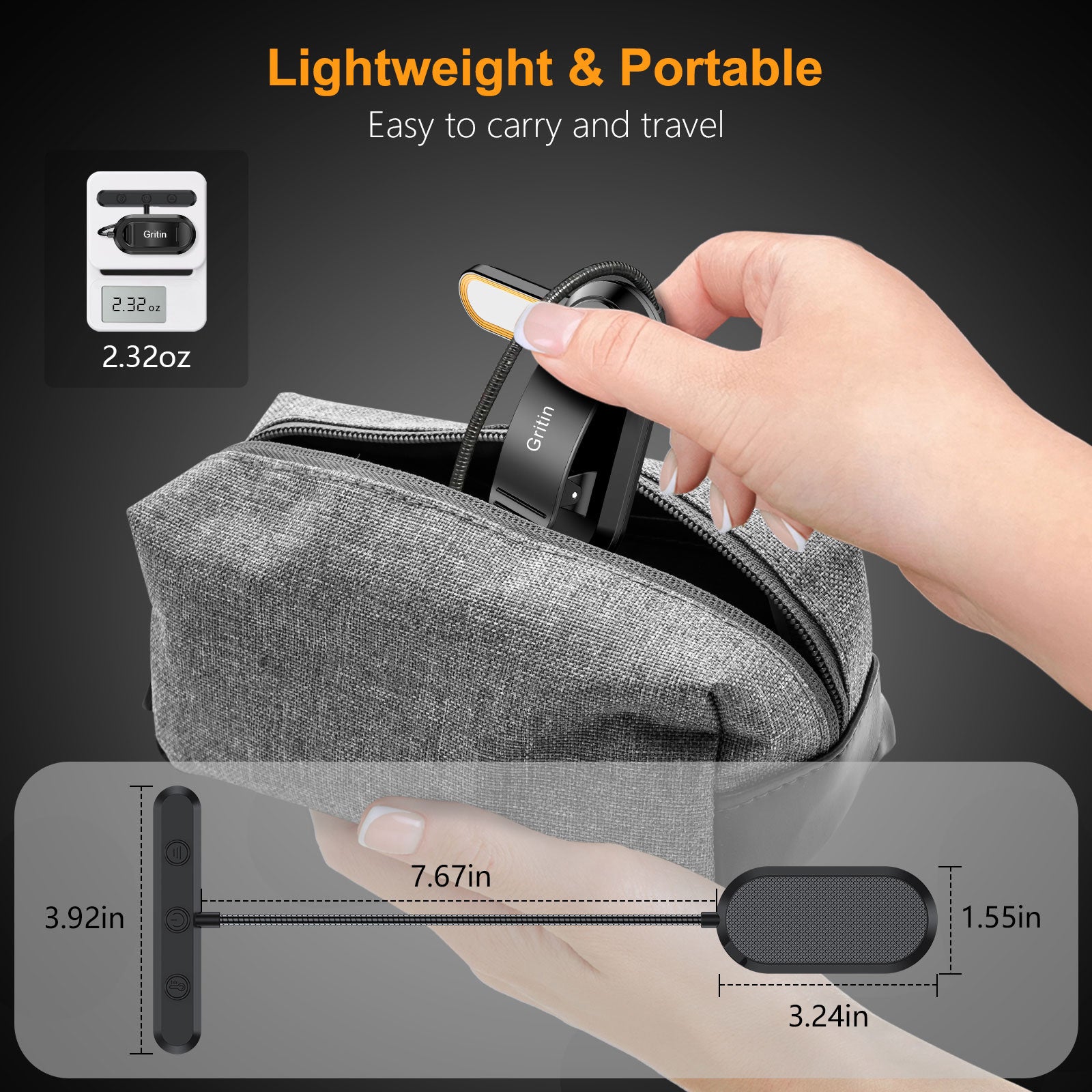 Gritin 19 LED Rechargeable Goose Neck Clip on Book Light