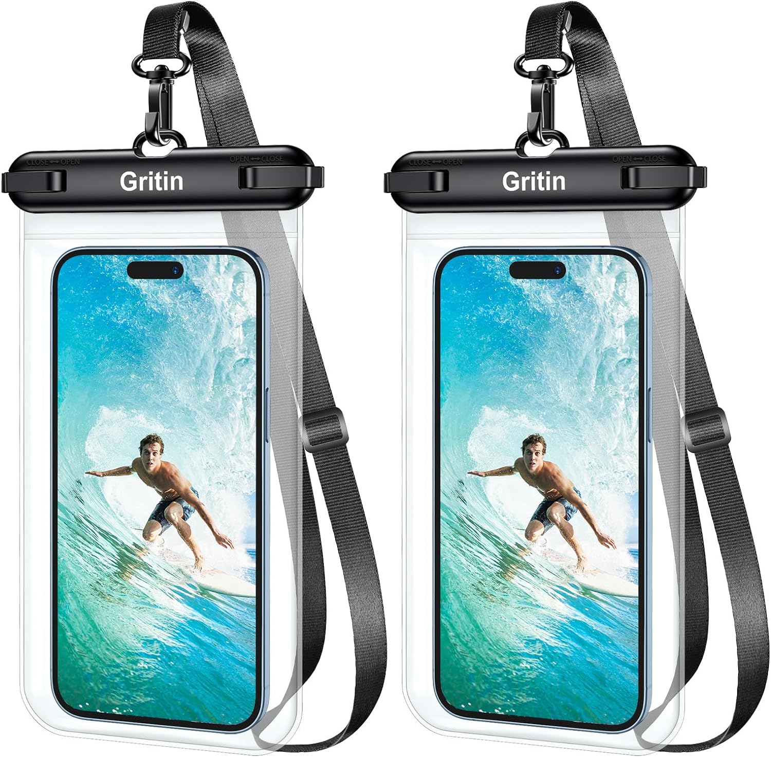 Gritin Waterproof Phone Pouch, [2 Pack] IPX8 Universal Waterproof Phone Case Dry Bag for Swimming, Adjustable Lanyard Underwater Phone Case for iPhone 15 14 13,Galaxy and Other Phones up to 7.2"