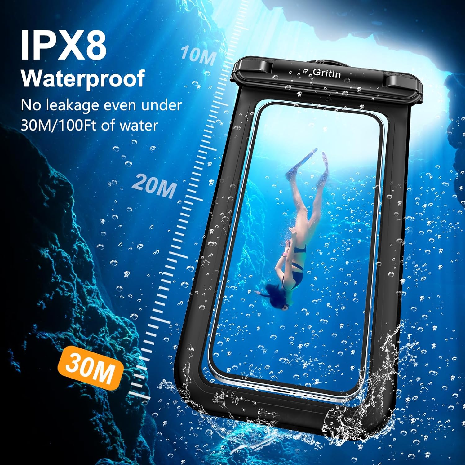 Gritin Waterproof Phone Pouch, 2 Pack IPX8 Waterproof Phone Case Bag for Swimming, Adjustable Lanyard Underwater Phone Dry Bag for iPhone 15 14 13 12,Galaxy S24 S23 S22 and Other Phones up to 7"