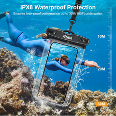 Gritin Waterproof Phone Pouch, [2 Pack] IPX8 Universal Waterproof Phone Case Dry Bag for Swimming, Adjustable Lanyard Underwater Phone Case for iPhone 16 15 14 13 12,Galaxy and Other Phones up to 7.2"