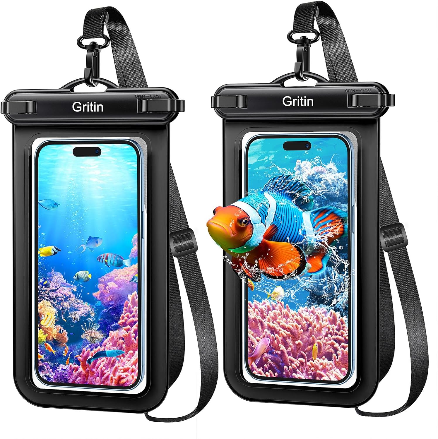 Gritin Waterproof Phone Pouch, 2 Pack IPX8 Waterproof Phone Case Bag for Swimming, Adjustable Lanyard Underwater Phone Dry Bag for iPhone 15 14 13 12,Galaxy S24 S23 S22 and Other Phones up to 7"