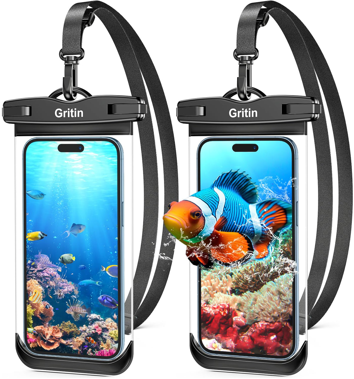 Gritin Waterproof Phone Pouch, [2 Pack] IPX8 Universal Waterproof Phone Case Dry Bag for Swimming, Adjustable Lanyard Underwater Phone Case for iPhone 16 15 14 13 12,Galaxy and Other Phones up to 7.2"