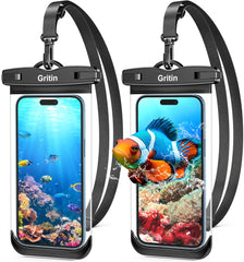 Gritin Waterproof Phone Pouch, [2 Pack] IPX8 Universal Waterproof Phone Case Dry Bag for Swimming, Adjustable Lanyard Underwater Phone Case for iPhone 16 15 14 13 12,Galaxy and Other Phones up to 7.2"