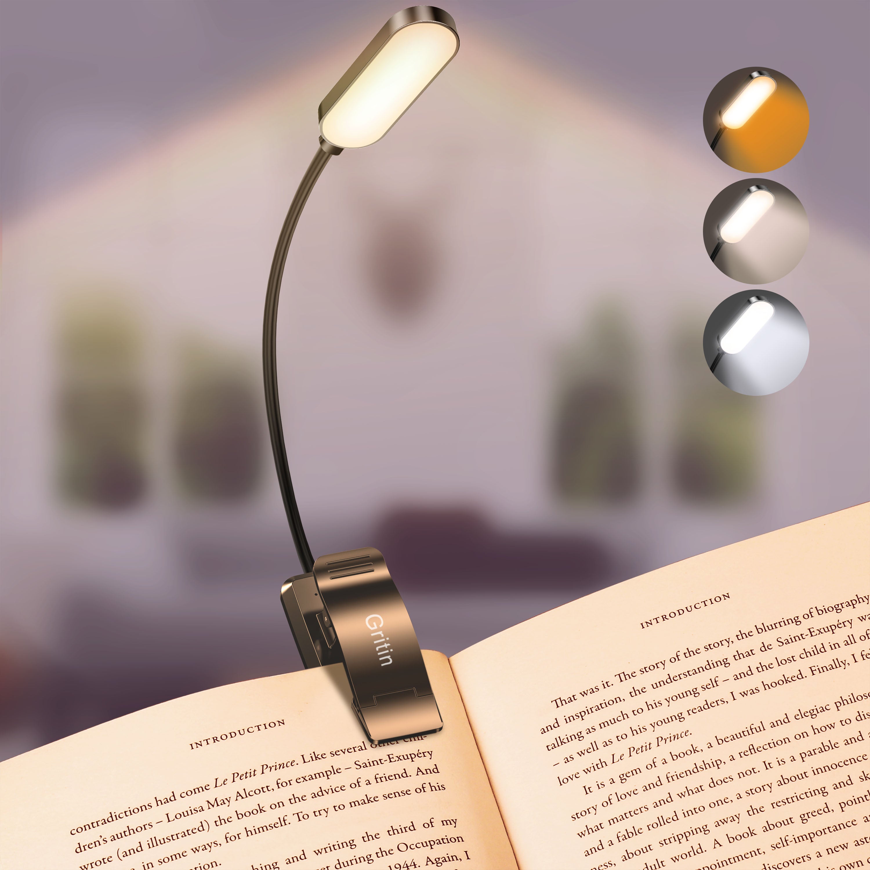 Gritin 16 LED Rechargeable Book Light for Reading in Bed