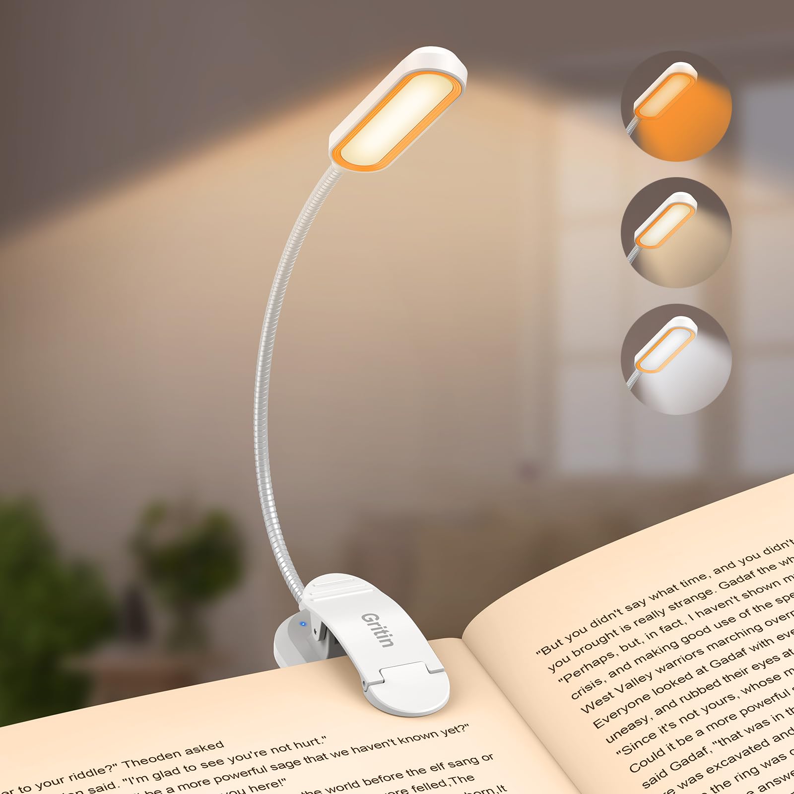 Lampe de lecture rechargeable Gritin 11 LED à clipser sur le livre