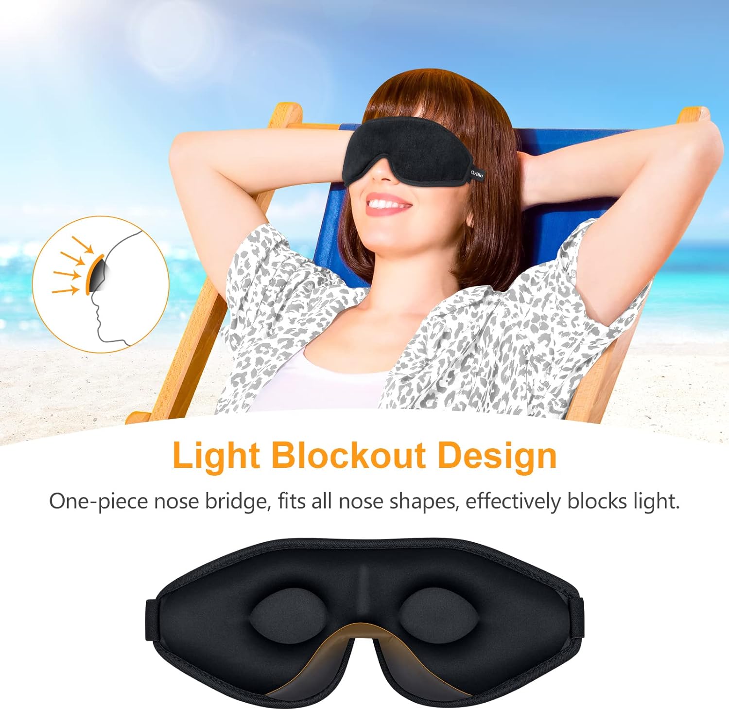 Masque de sommeil 3D Gritin Light-Blackout Design Eye Zero-Pression