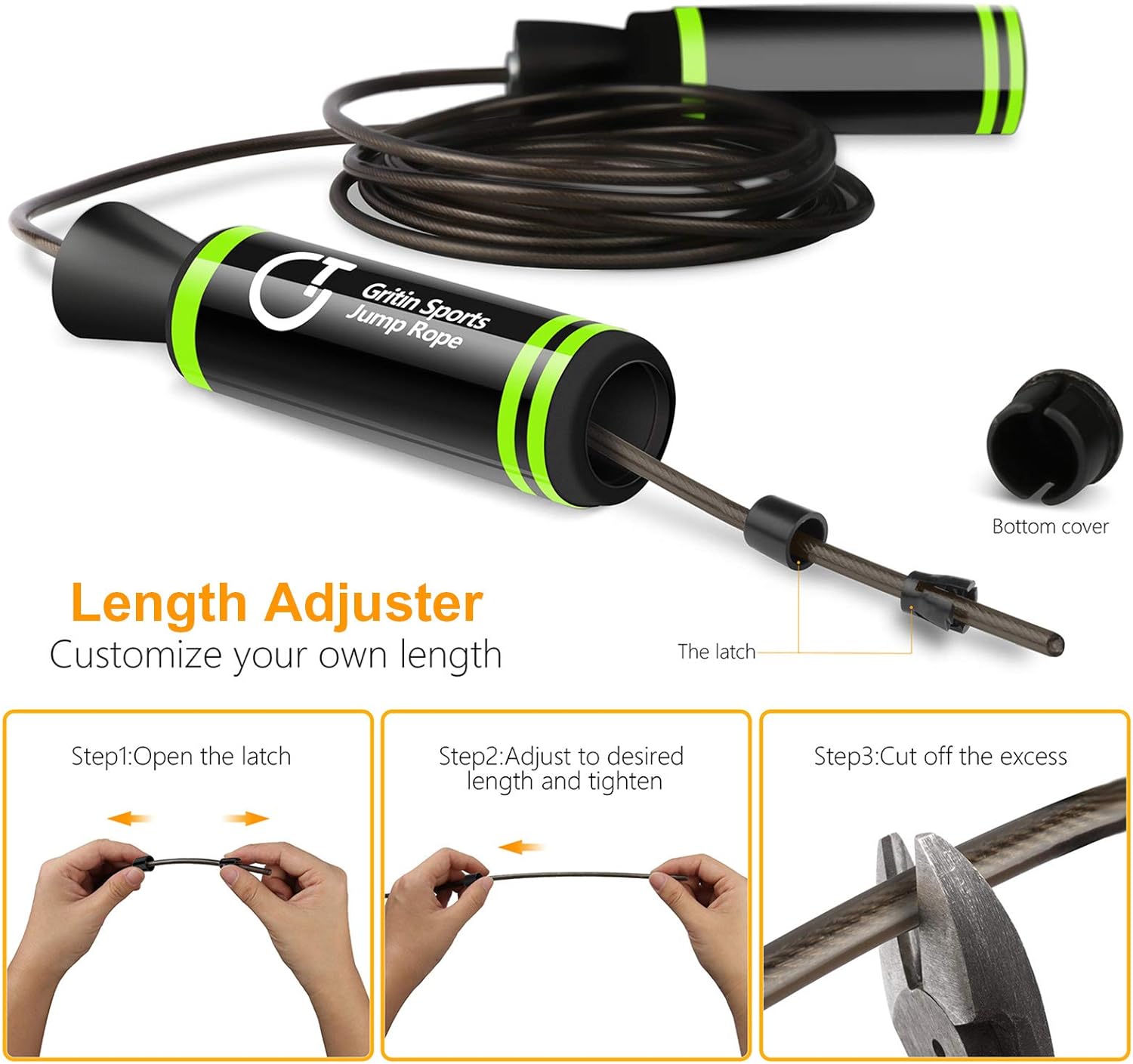 Skipping Rope, Gritin Soft Memory Foam Handle Speed Jump Rope