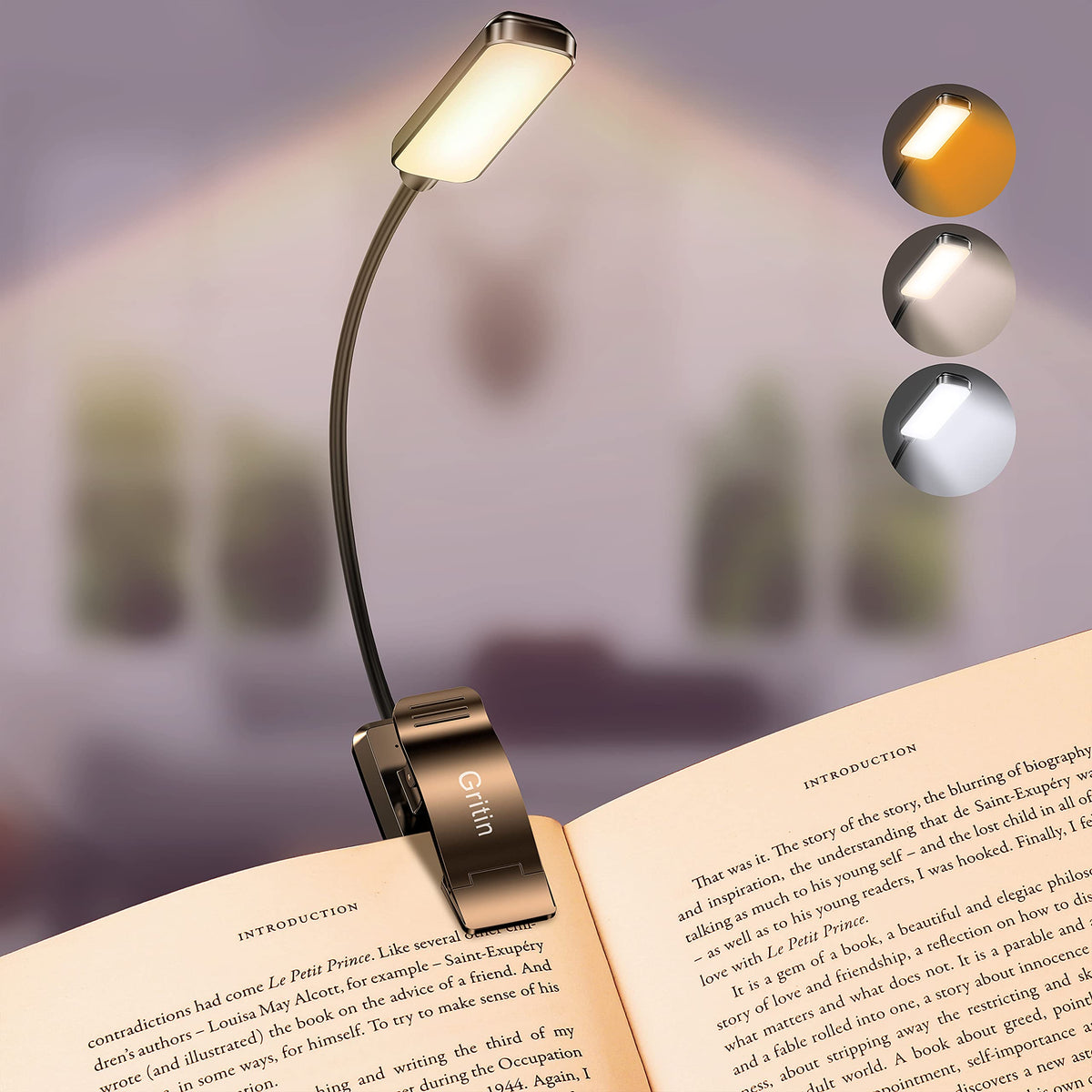 Gritin 9 LED Rechargeable Book Light for Reading in Bed